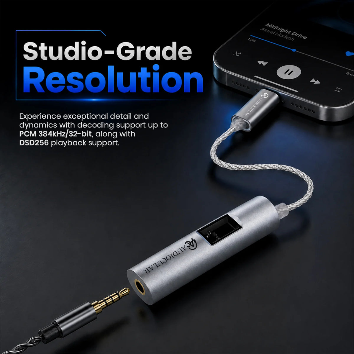 AUDIOCULAR AURA Pro Hi-Res Portable DAC Dongle CS43198 + SGM8262 Amp