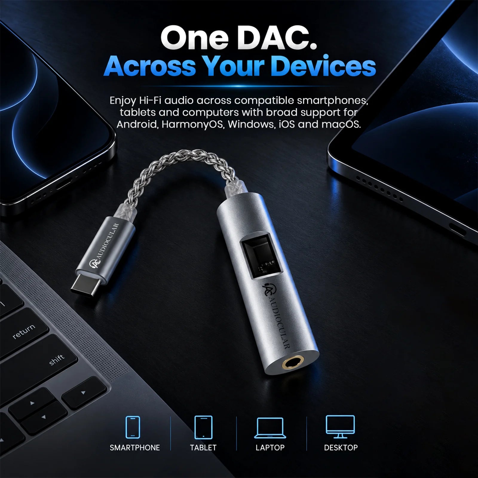 AUDIOCULAR AURA Pro Hi-Res Portable DAC Dongle CS43198 + SGM8262 Amp