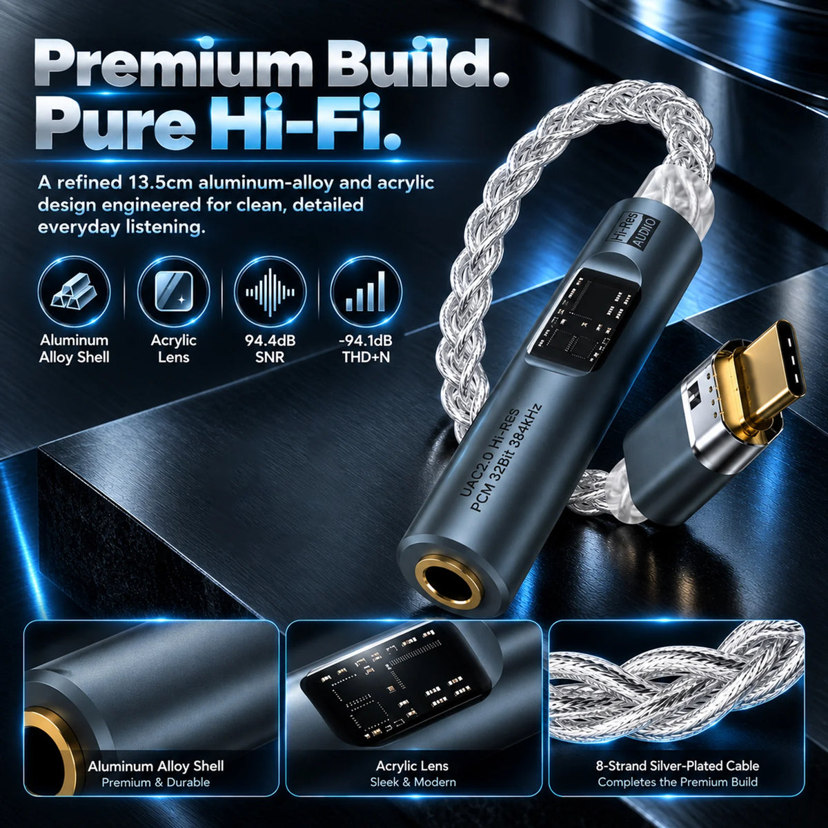 AUDIOCULAR Spark Type C to 4.4mm Balanced Portable Hi-Res DAC & Amp