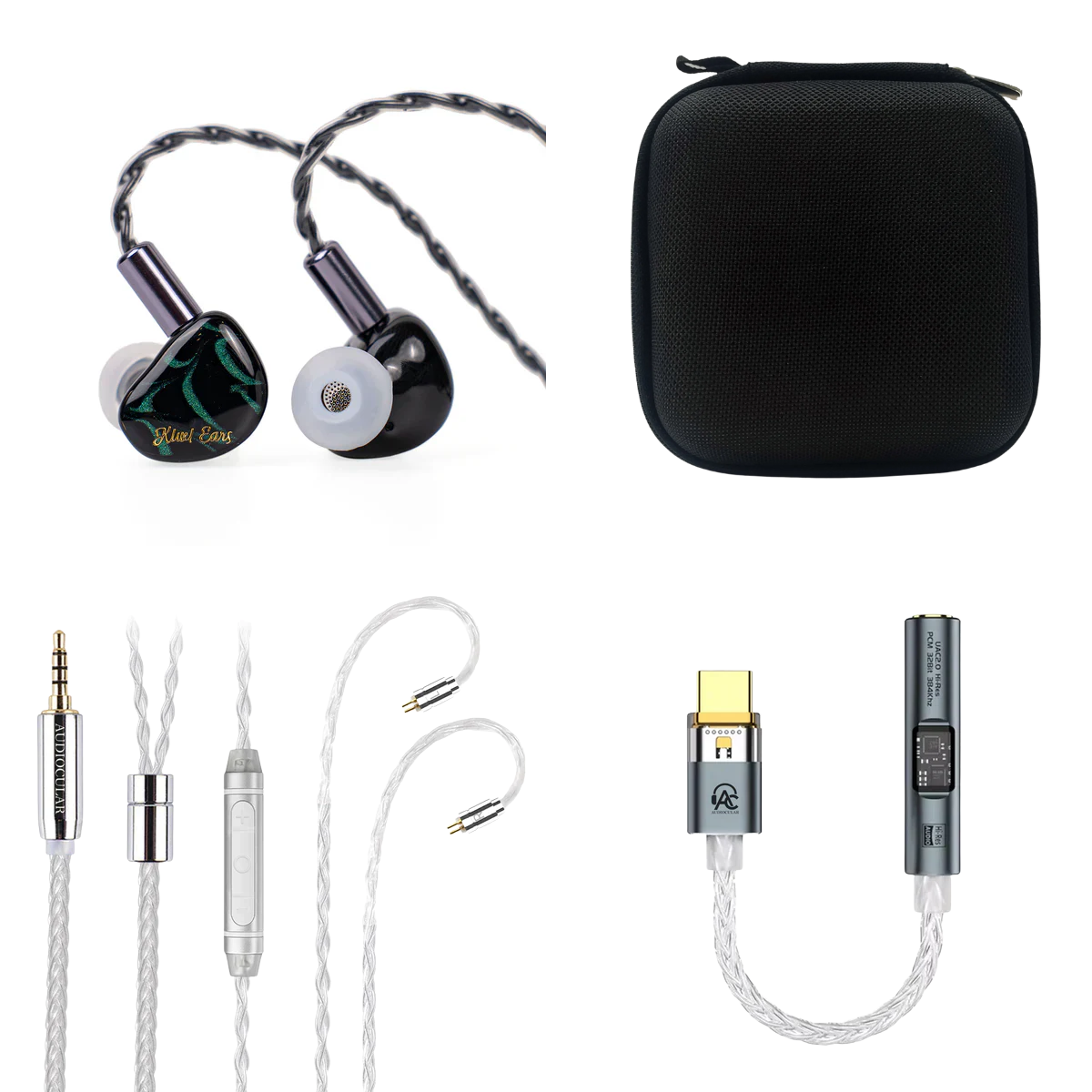 Kiwi Ears Cadenza IEM, Audiocular C03 With Mic Cable, Audiocular Spark DAC & EarAudio Carry Case