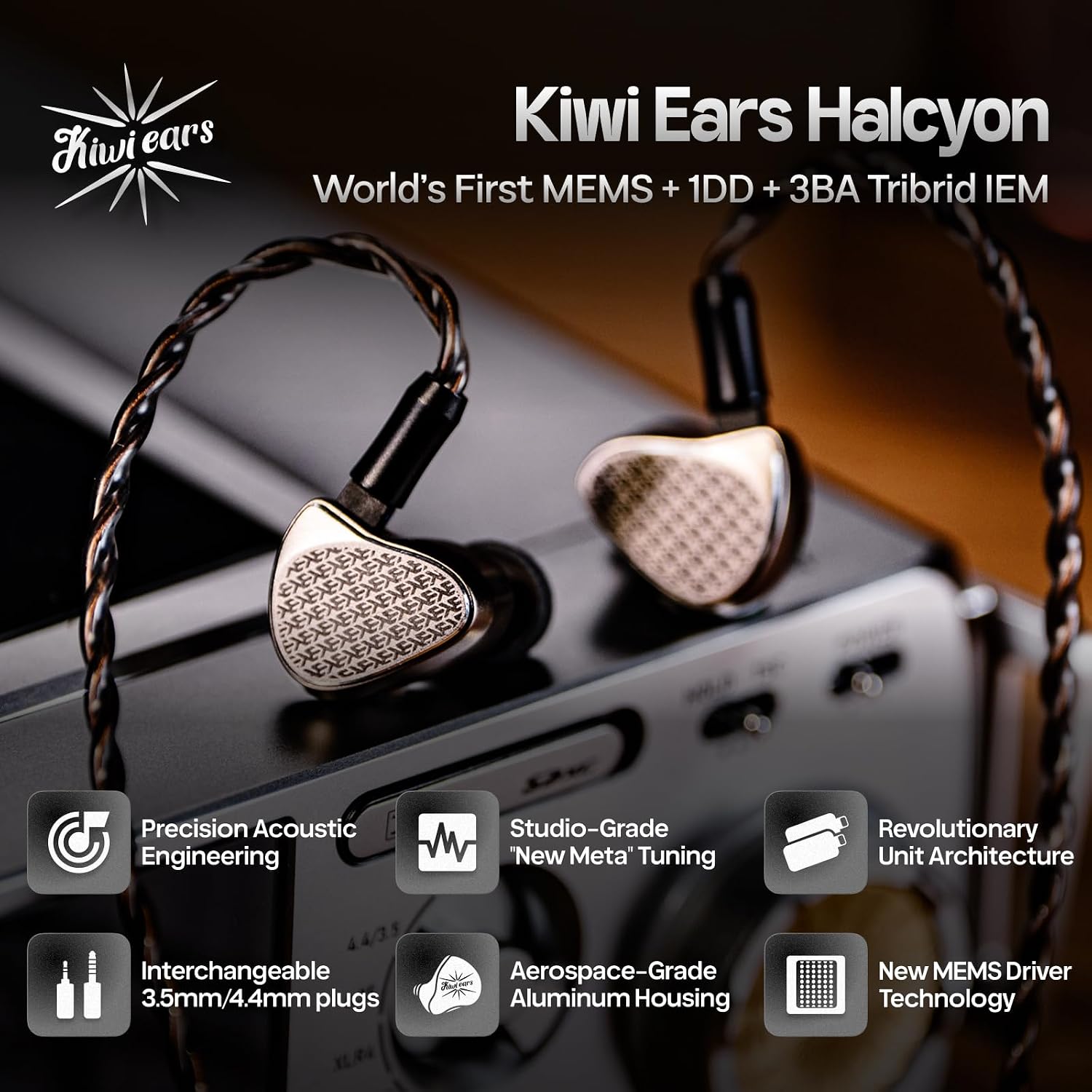 Kiwi Ears Halcyon World's First MEMS+1DD+3BA Tribrid IEM