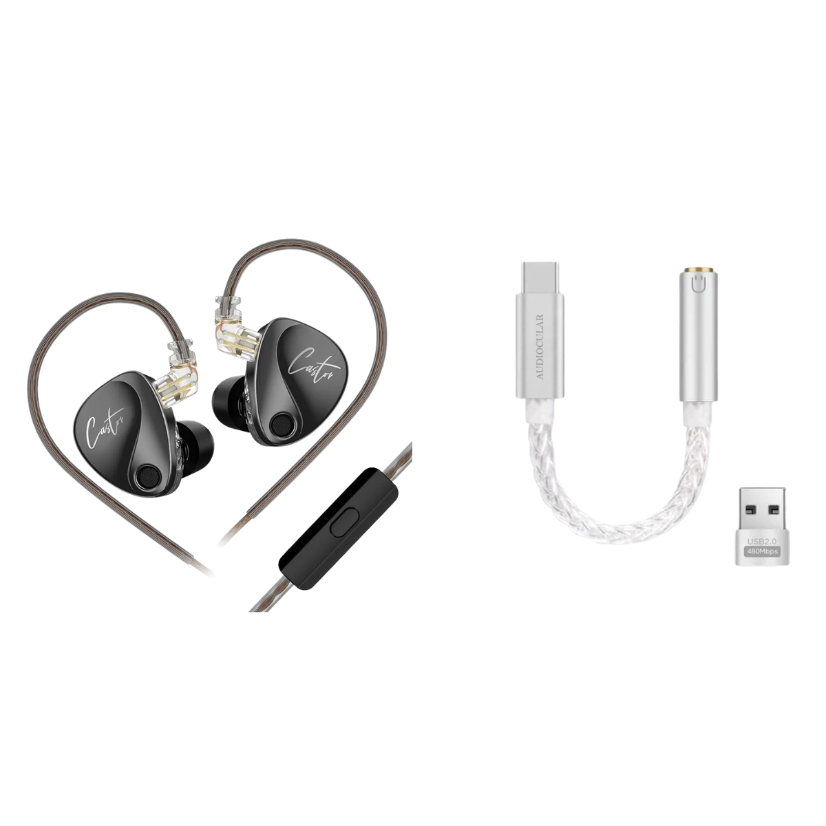 KZ Castor IEM With Mic & Audiocular D07 DAC - The Audio Store