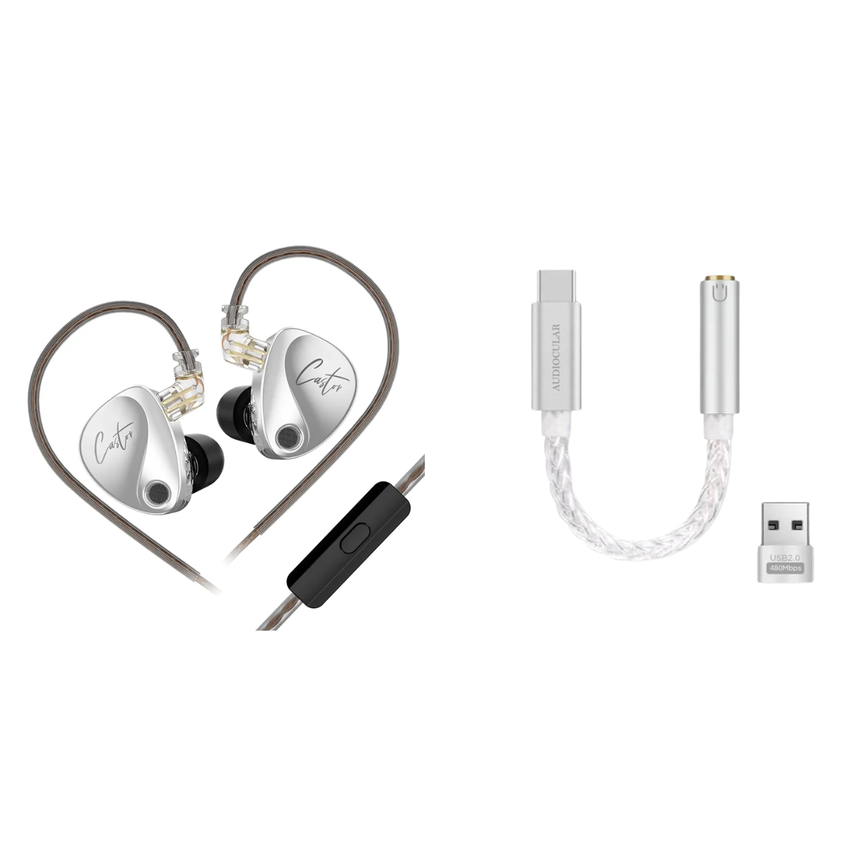 KZ Castor IEM With Mic & Audiocular D07 DAC - The Audio Store