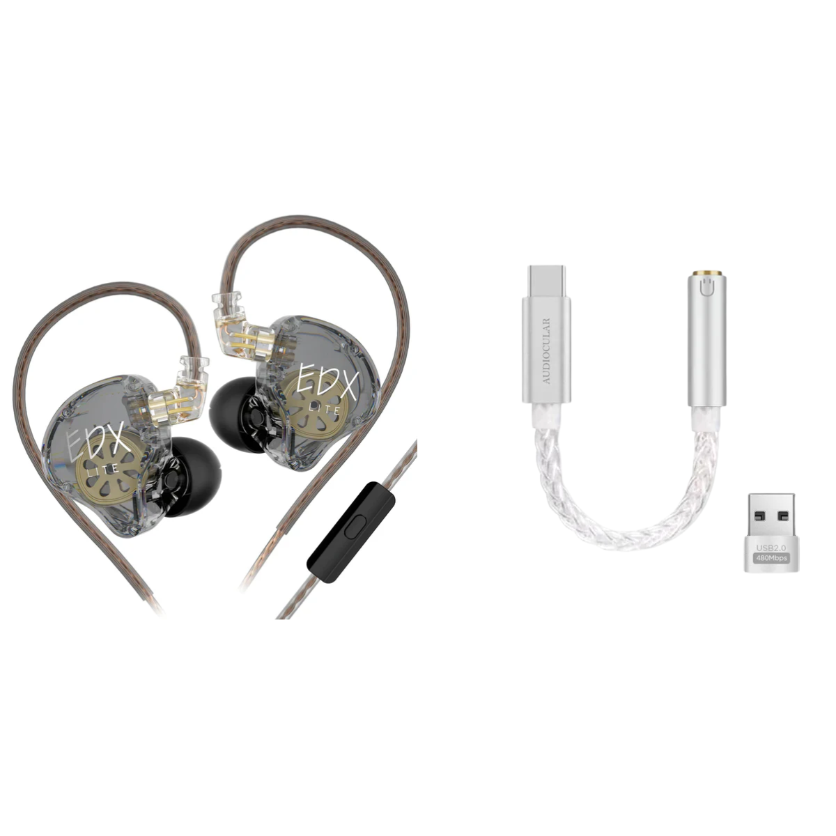 KZ EDX Lite IEM With Mic & Audiocular D07 DAC - The Audio Store