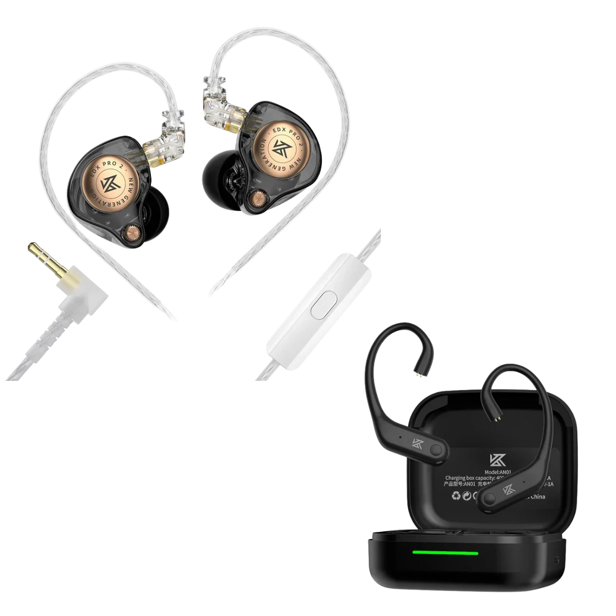 KZ EDX Pro 2 IEM With Mic & KZ AN01 ANC Enabled True Wireless Adapter