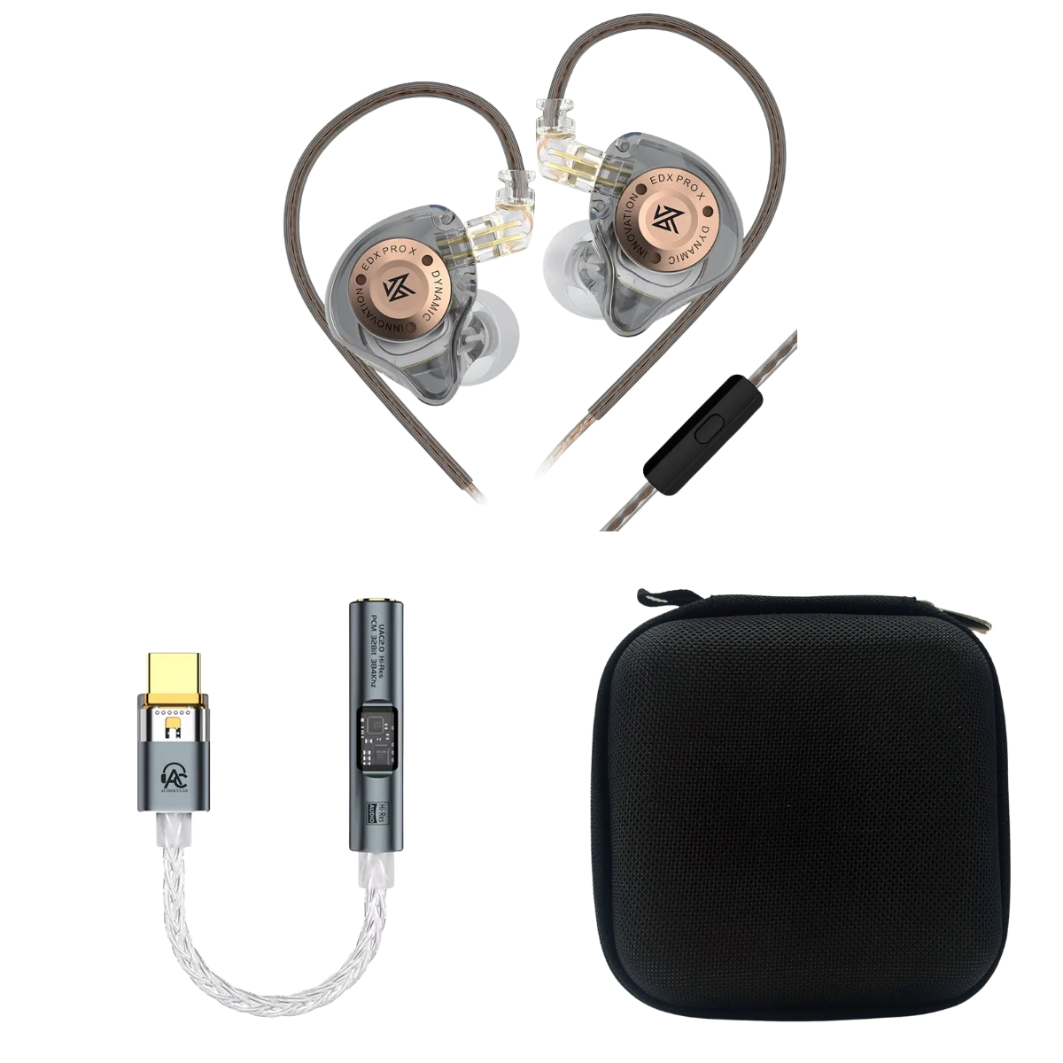 KZ EDX Pro X Wired IEM With Mic, Audiocular Spark DAC & EarAudio Carry Case