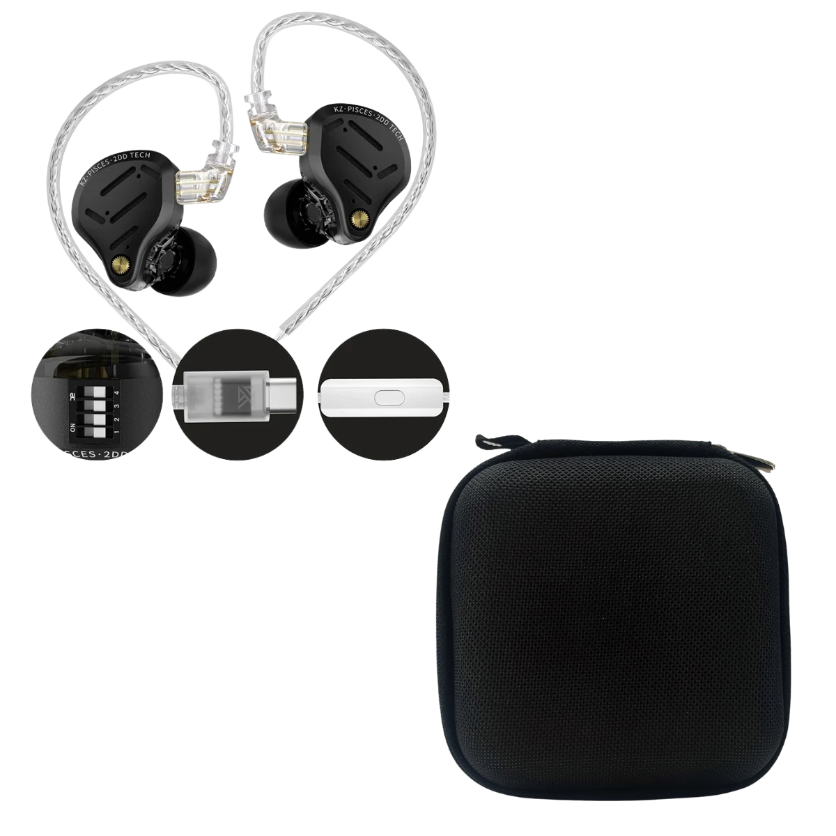 KZ Pisces 2DD IEM With Mic & EarAudio Carry Case