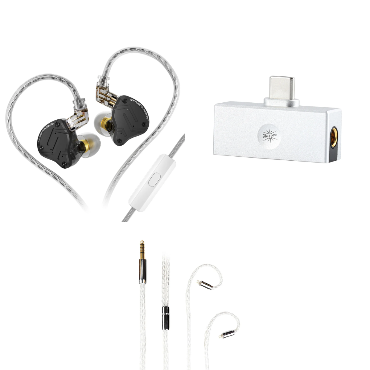 KZ ZS10 Pro X IEM With Mic, Kiwi Ears Allegro Mini DAC & Audiocular C04 16-Core 4.4mm Balanced Cable - The Audio Store