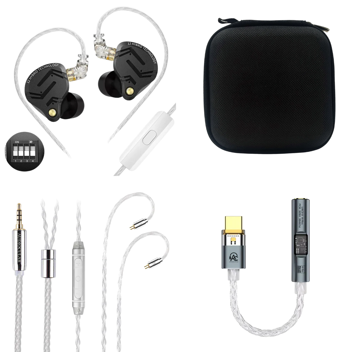KZ ZS12 Pro X IEM With Mic, Audiocular C03 With Mic Cable, Audiocular Spark DAC & EarAudio Carry Case
