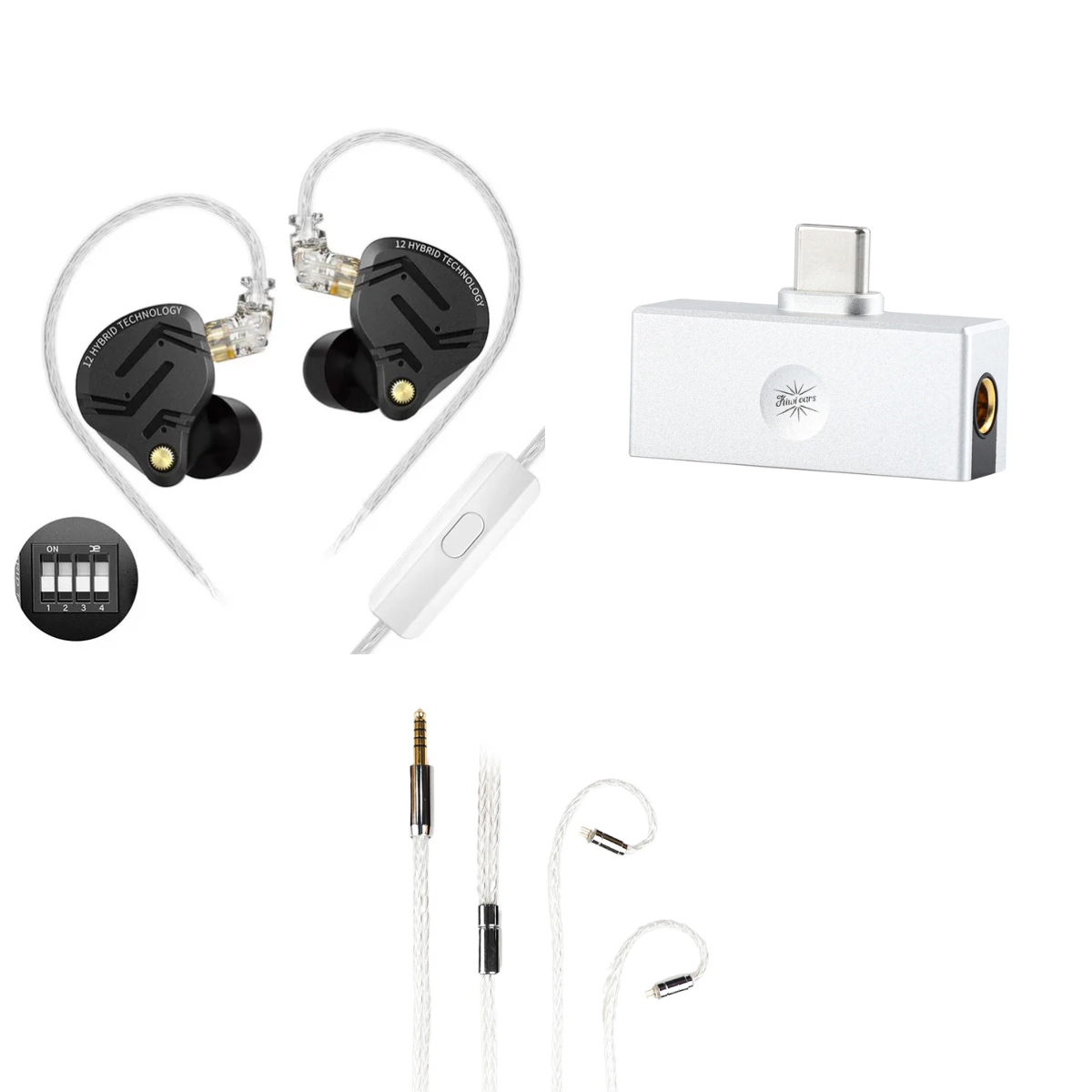 KZ ZS12 PRO X IEM With Mic, Kiwi Ears Allegro Mini DAC & Audiocular C04 16-Core 4.4mm Balanced Cable - The Audio Store