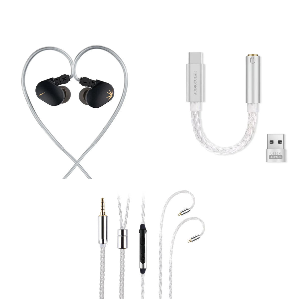 MOONDROP CHU II IEM, AUDIOCULAR C03 3.5mm Cable With Mic & Audiocular D07 DAC - The Audio Store