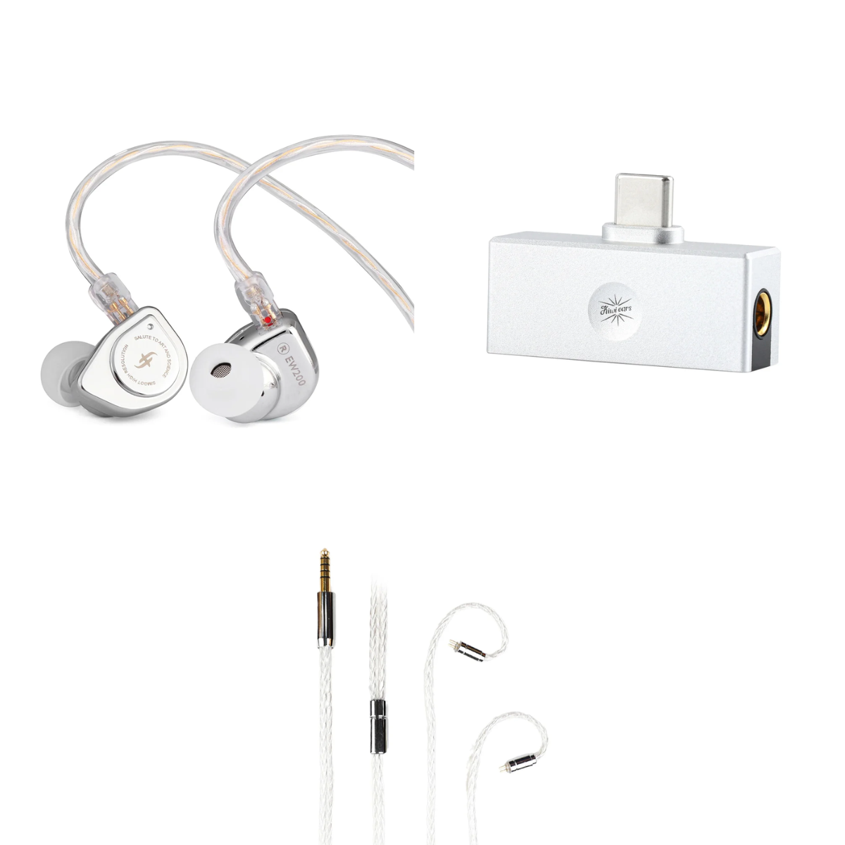 SIMGOT EW200 IEM, Kiwi Ears Allegro Mini DAC & Audiocular C04 16-Core 4.4mm Balanced Cable - The Audio Store