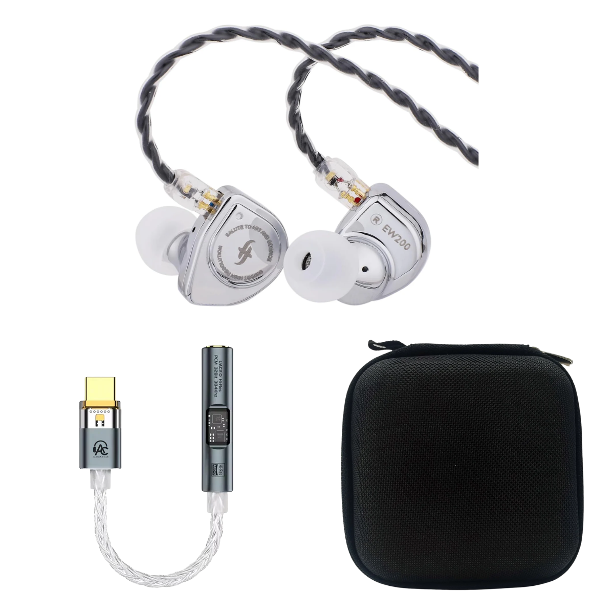 SIMGOT EW200 IEM 3.5mm With Mic, Audiocular Spark DAC & EarAudio Carry Case