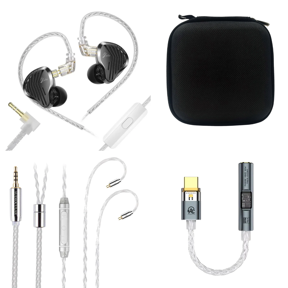 GK KUNTEN IEM With Mic 3.5mm, Audiocular C03 With Mic Cable, Earaudio Carry Case & Audiocular SPARK DAC