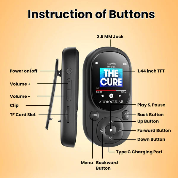 AUDIOCULAR M11 Bluetooth Portable MP3 Music Player with Clip - The Audio Store