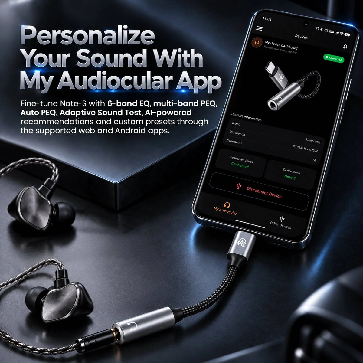 AUDIOCULAR Note-S KT0231H+MAX97220 Type-C to 3.5mm Portable DAC & Amp