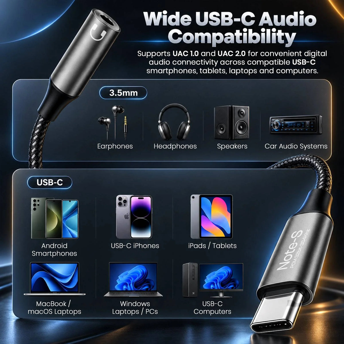 AUDIOCULAR Note-S KT0231H+MAX97220 Type-C to 3.5mm Portable DAC & Amp