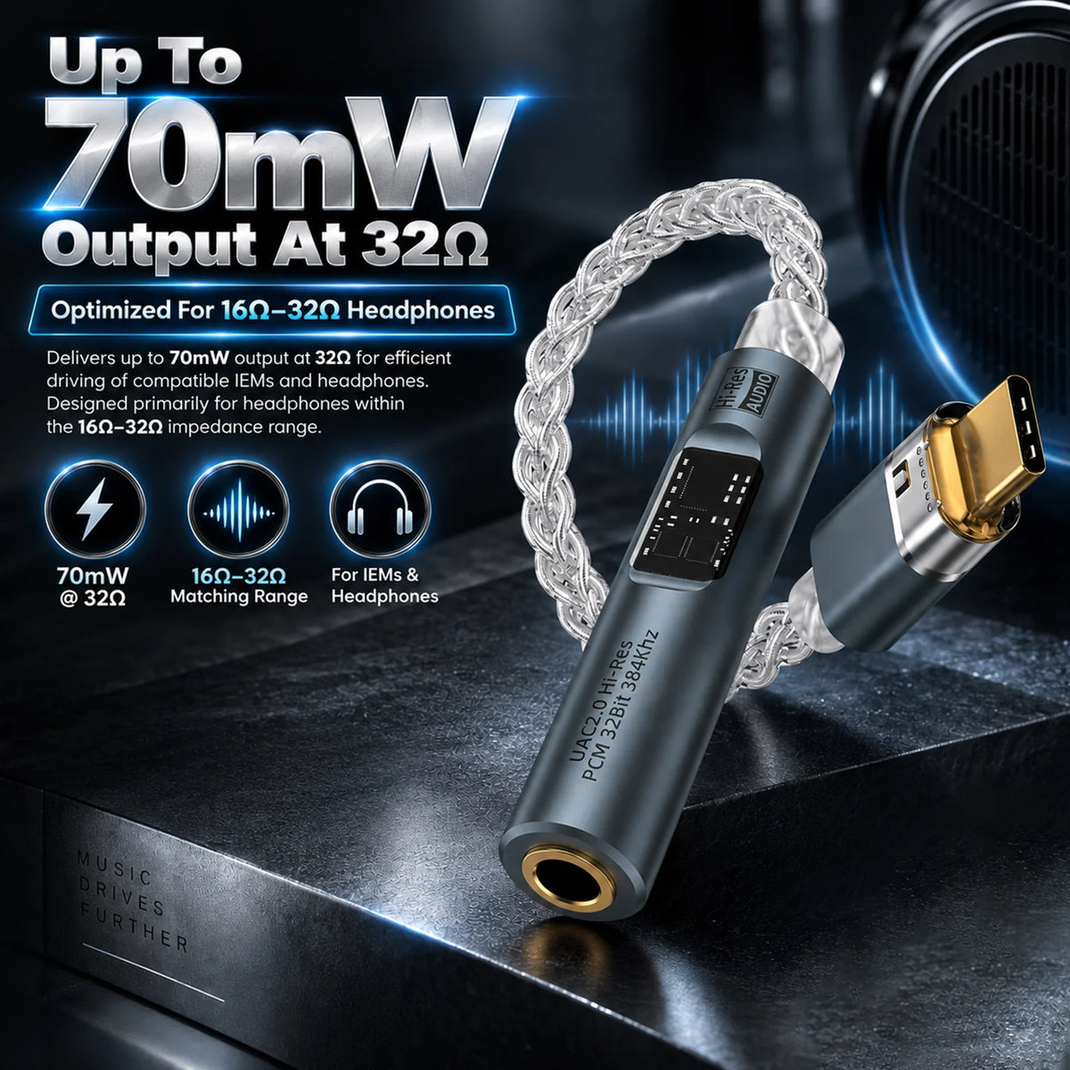 AUDIOCULAR Spark Type C to 4.4mm Balanced Portable Hi-Res DAC & Amp
