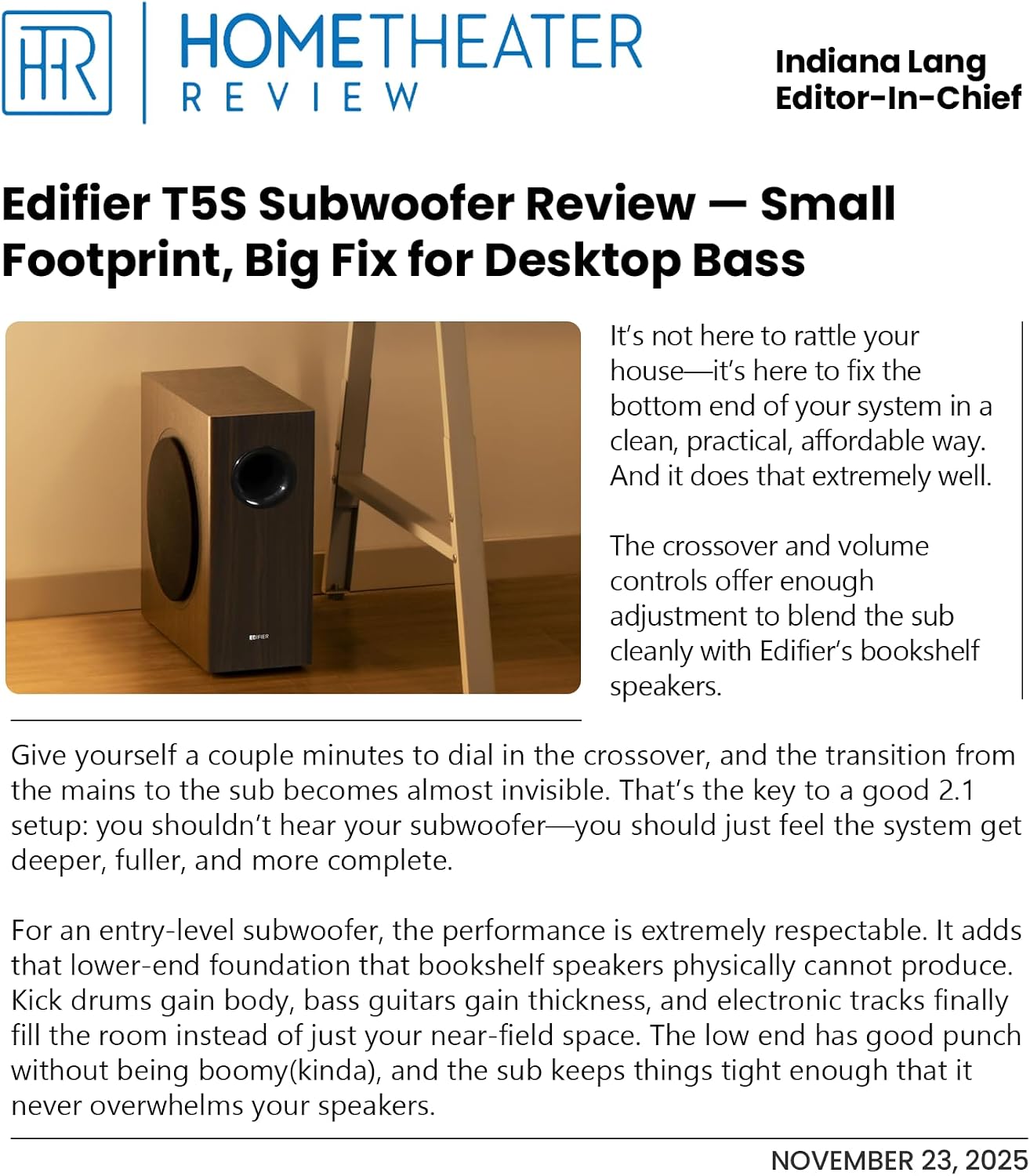Edifier T5s 70W RMS & 8 Inch Powered Active Subwoofer