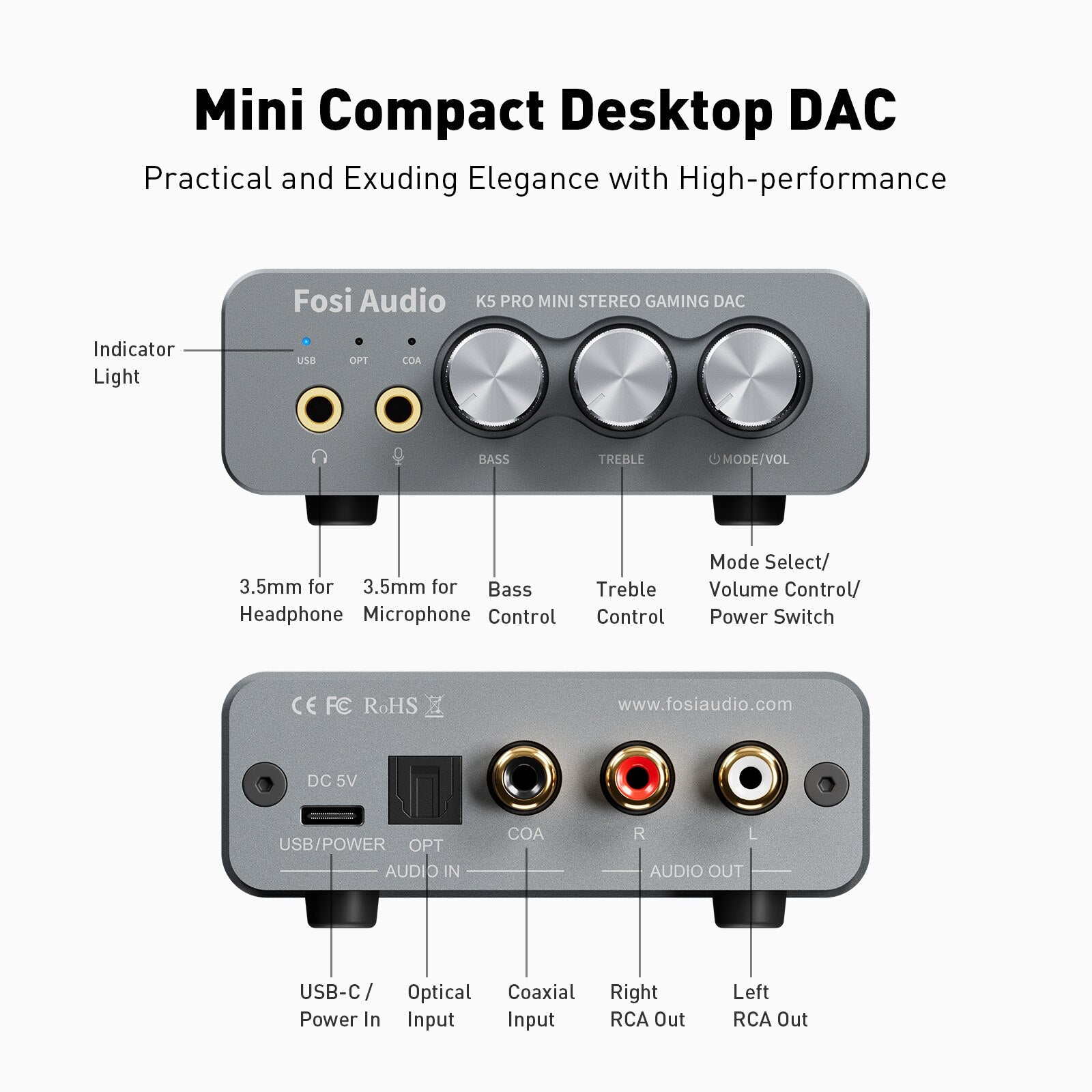 Fosi Audio K5 Pro Gaming DAC & Headphone Amplifier - The Audio Store