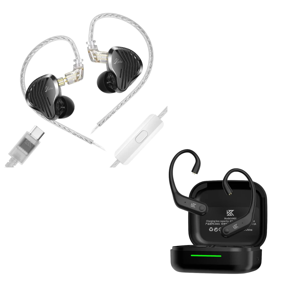 GK KUNTEN IEM With Mic & KZ AN01 ANC Enabled True Wireless Adapter