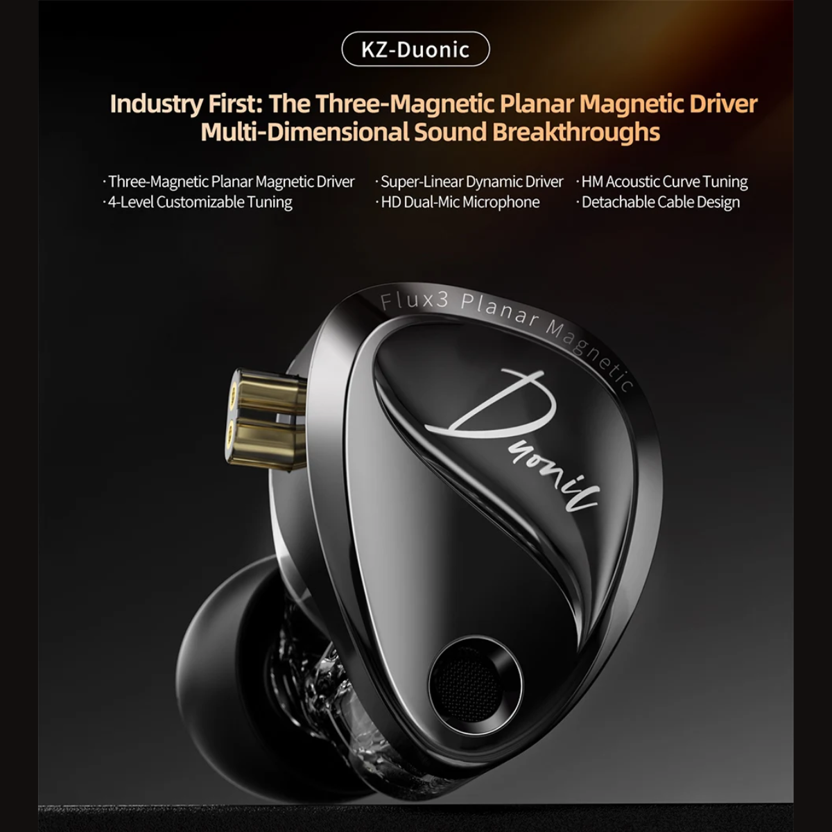KZ Duonic Tri-Magnetic Planar Driver IEM With Mic