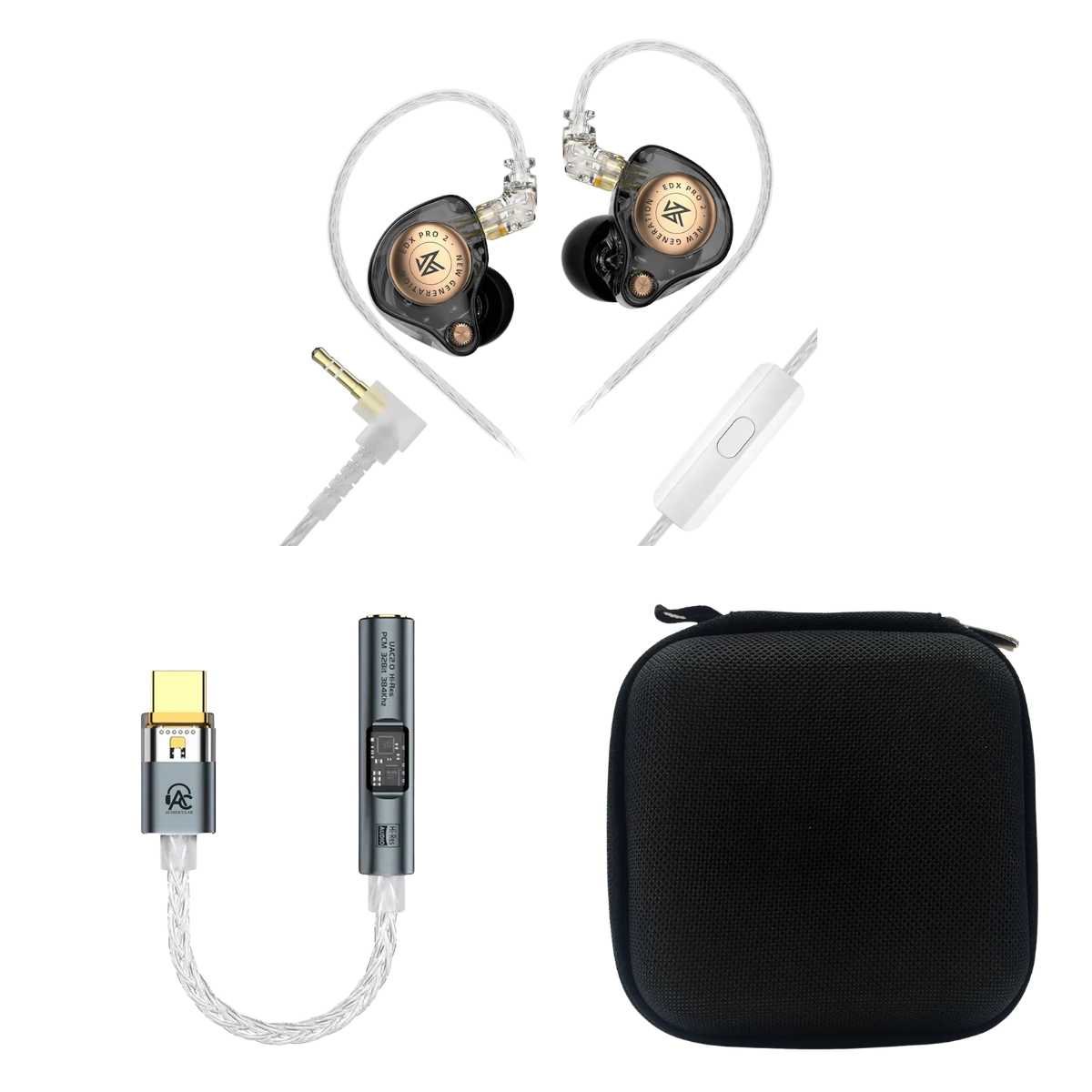 KZ EDX Pro 2 IEM With Mic, Audiocular Spark DAC & EarAudio Carry Case
