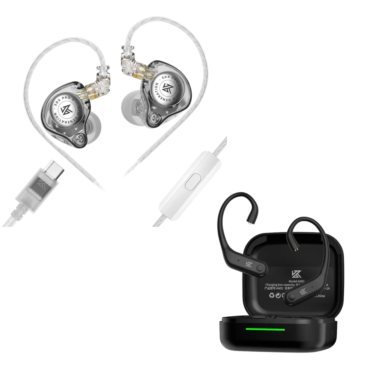 KZ EDX Pro 2 IEM With Mic & KZ AN01 ANC Enabled True Wireless Adapter
