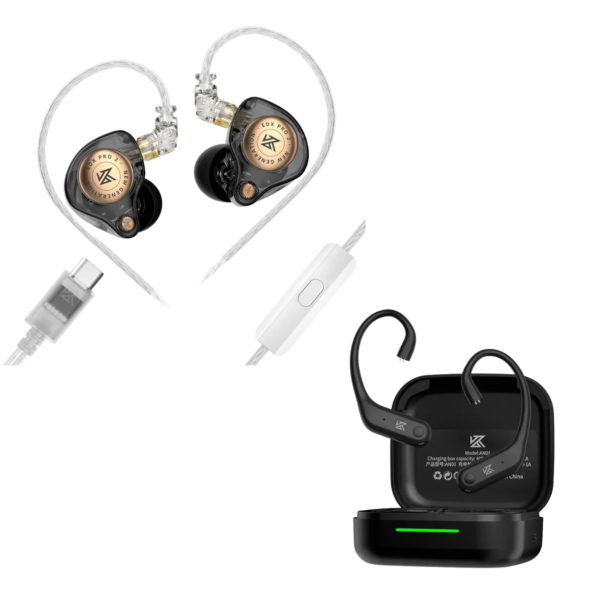 KZ EDX Pro 2 IEM With Mic & KZ AN01 ANC Enabled True Wireless Adapter