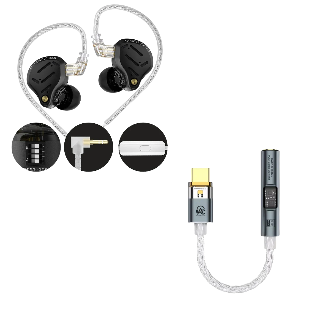 KZ Pisces 2DD IEM With Mic & Audiocular Spark DAC
