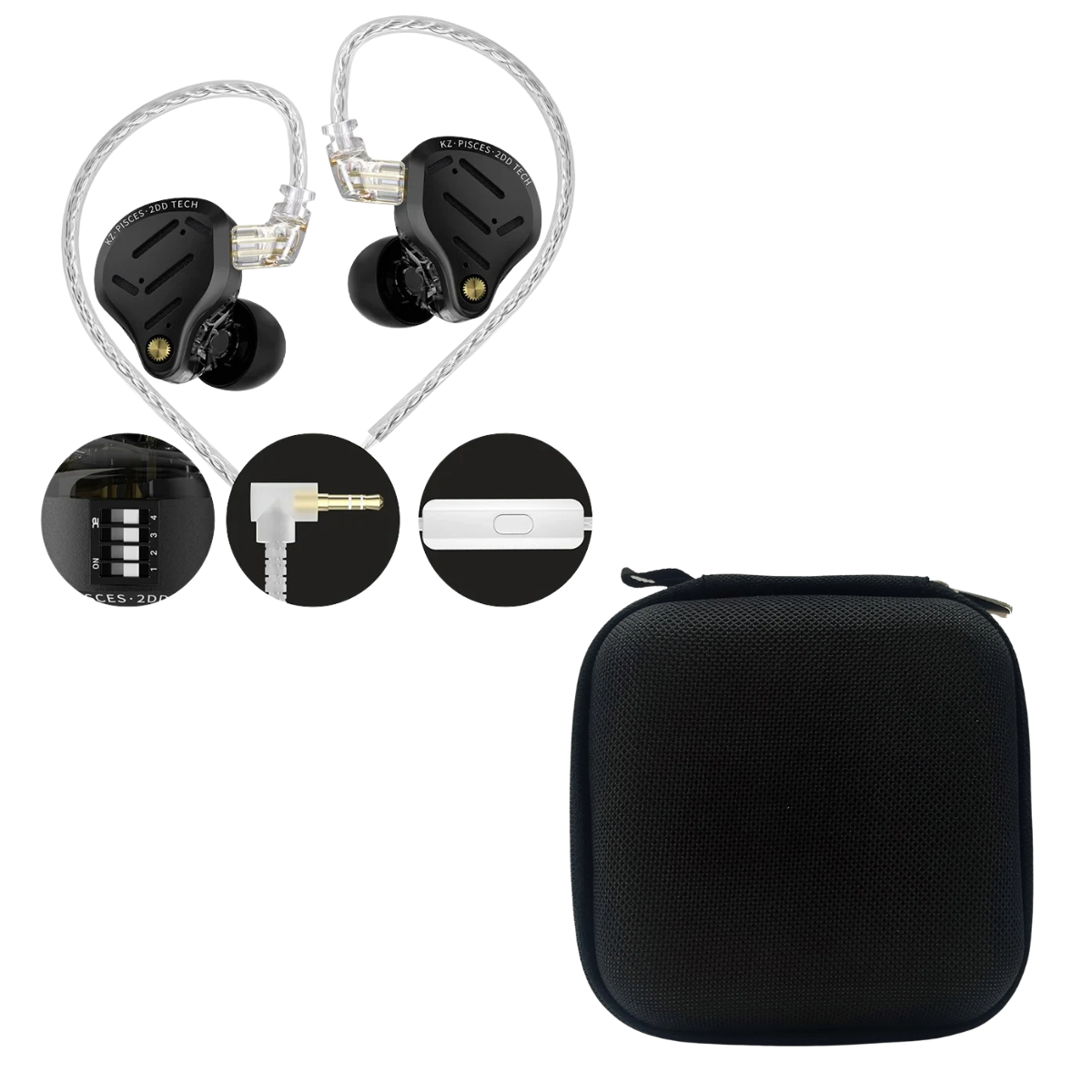 KZ Pisces 2DD IEM With Mic & EarAudio Carry Case