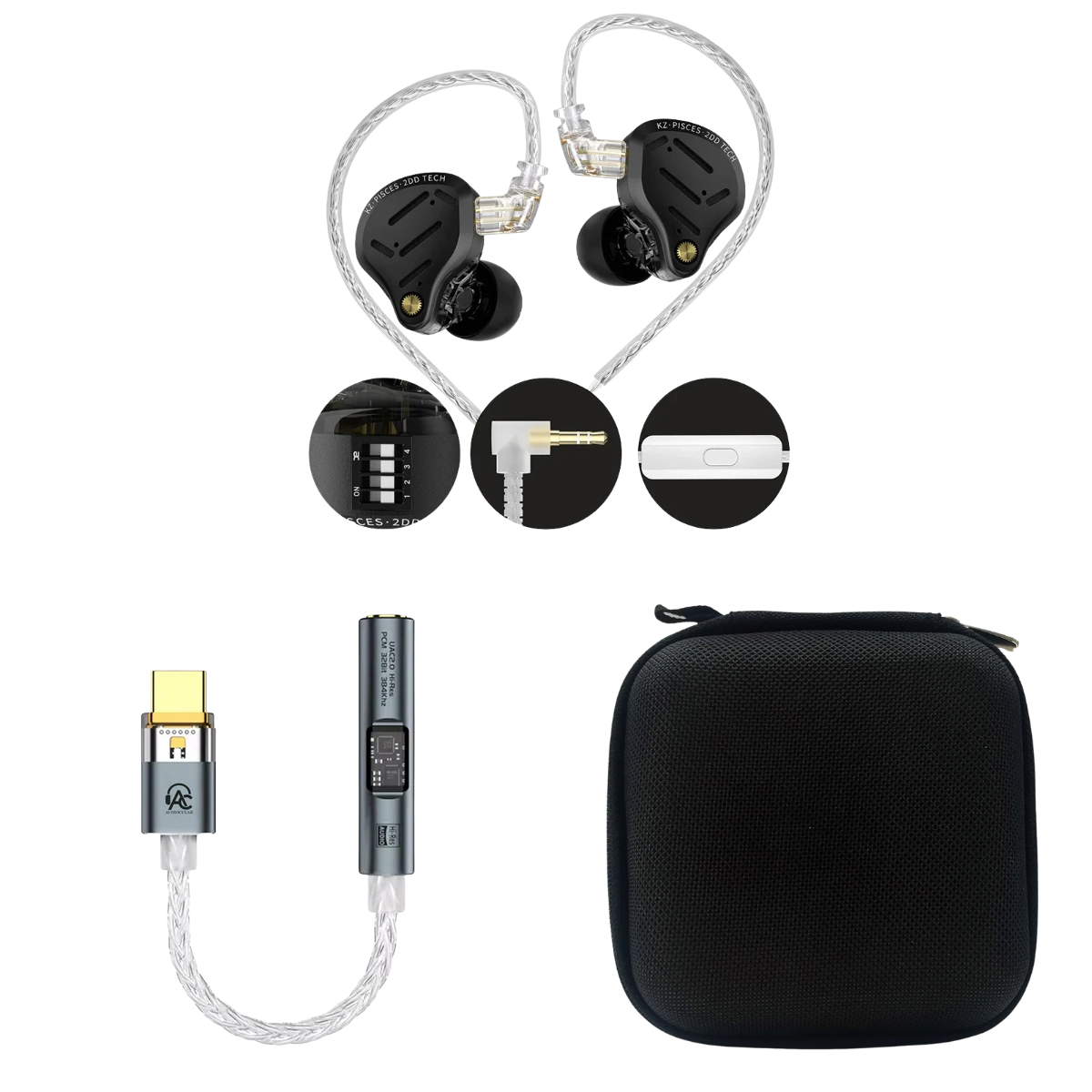 KZ Pisces 2DD IEM With Mic, Audiocular Spark DAC & EarAudio Carry Case