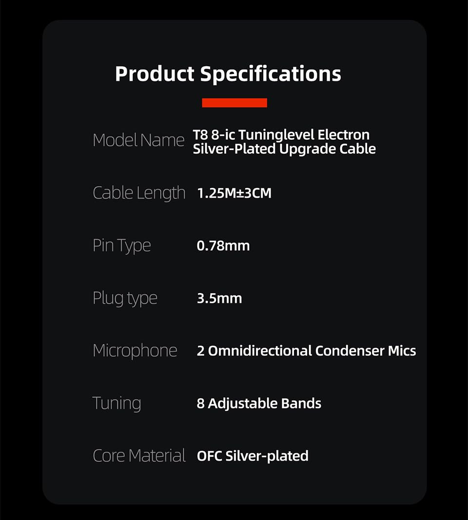 KZ T8 8-Level Tuning Upgrade Cable with Dual Mic for IEMs