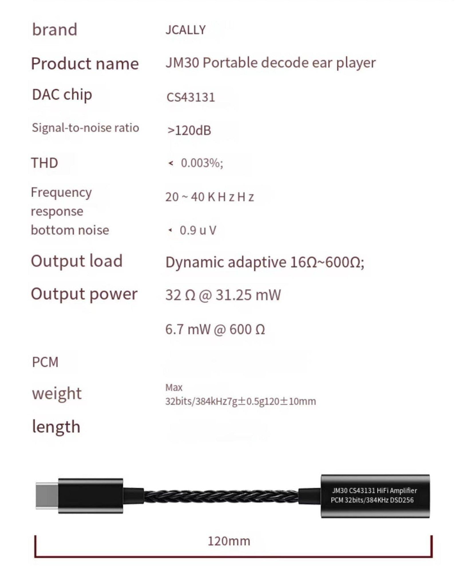 JCALLY JM30 CS43131 Portable DAC Dongle Type-C
