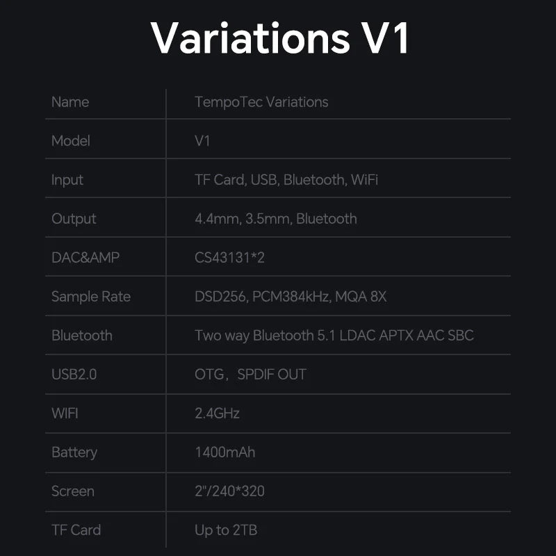 TempoTec Variations V1 Portable Digital Audio Player, Wireless & USB DAC