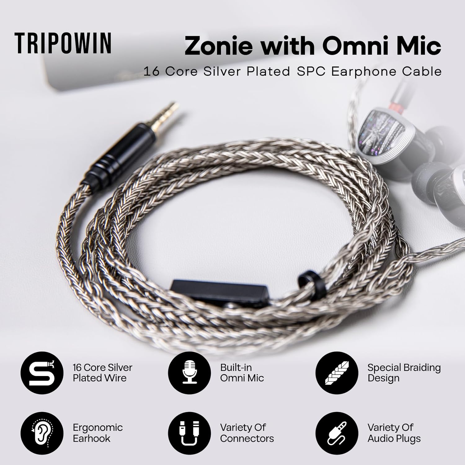 TRIPOWIN Zonie Upgrade Cable With Microphone For IEMS
