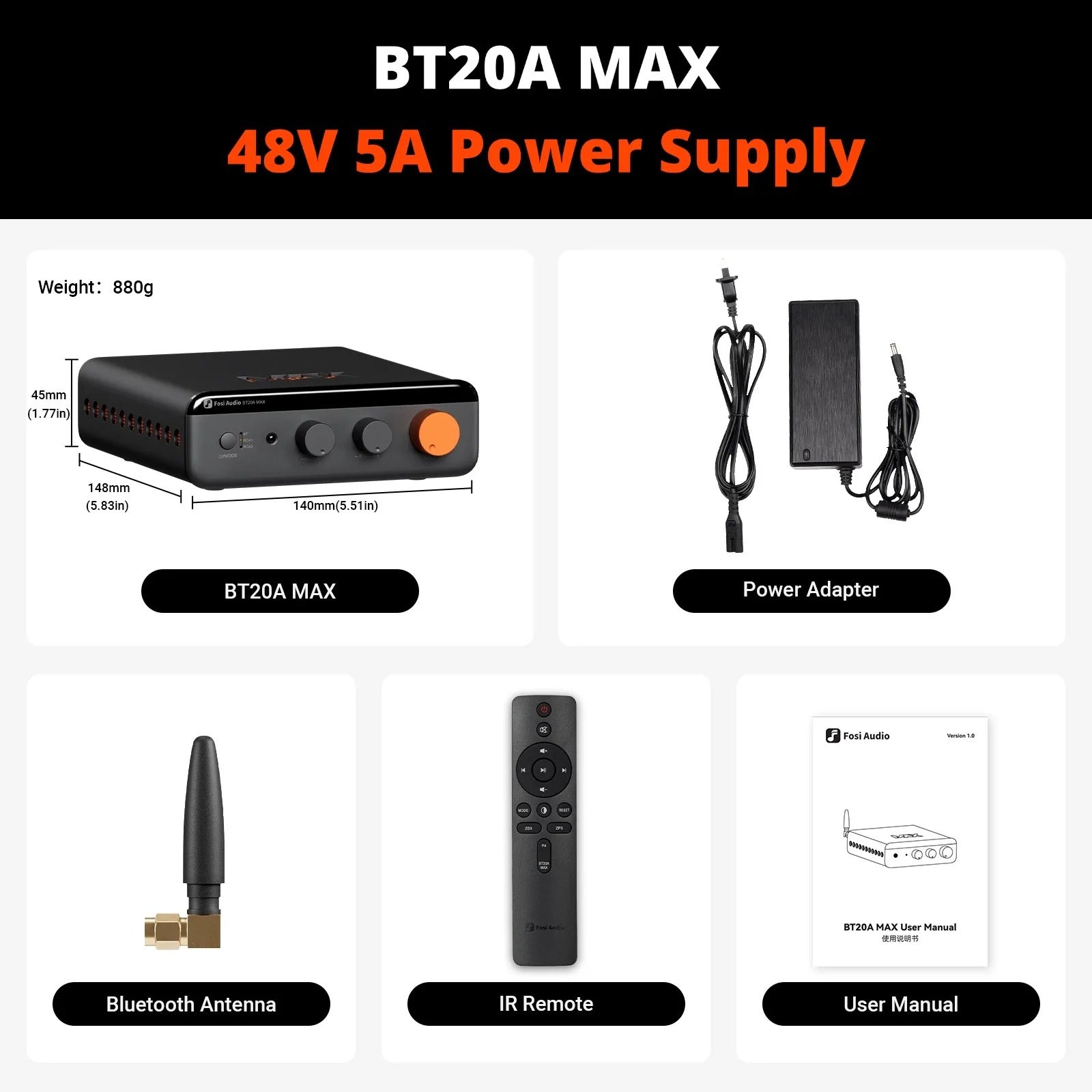 Fosi Audio BT20A MAX 2-Channel Bluetooth Power Amplifier For Speakers